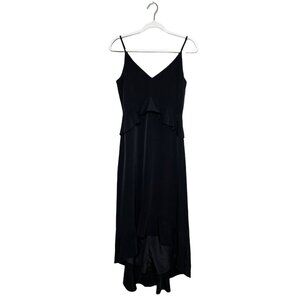 H by Halston Black Midi Dress Size XS Tiered Ruffle Hi-low Hem Spaghetti Straps